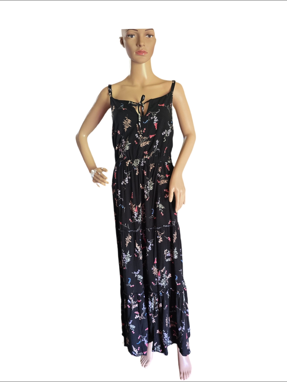 torrid Black Floral Tiered Tie-Back Maxi Dress